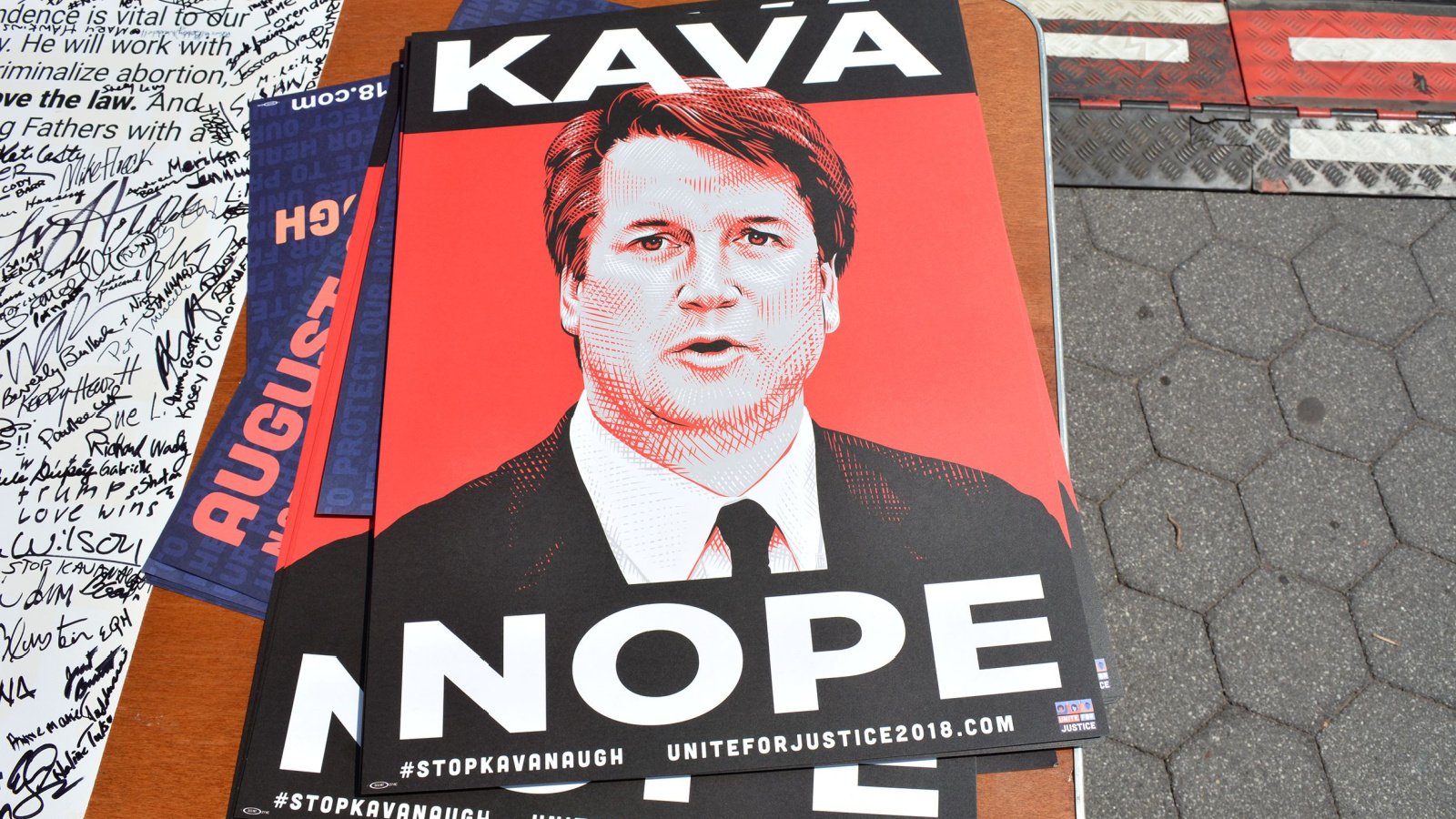 Anti Kavanaugh Sign Protesting Trump's Supreme Court Nominee judge Cory Seamer shutterstock