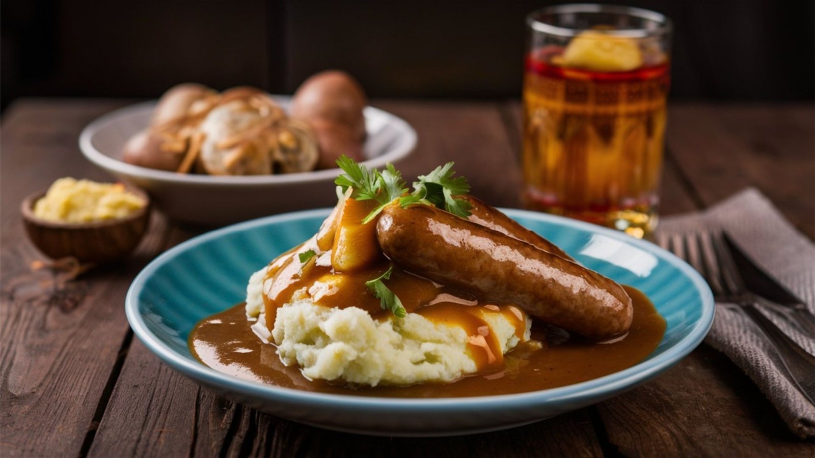 Bangers and Mash Sausages with mashed potatoes and onion gravy Jack7 7 Shutterstock