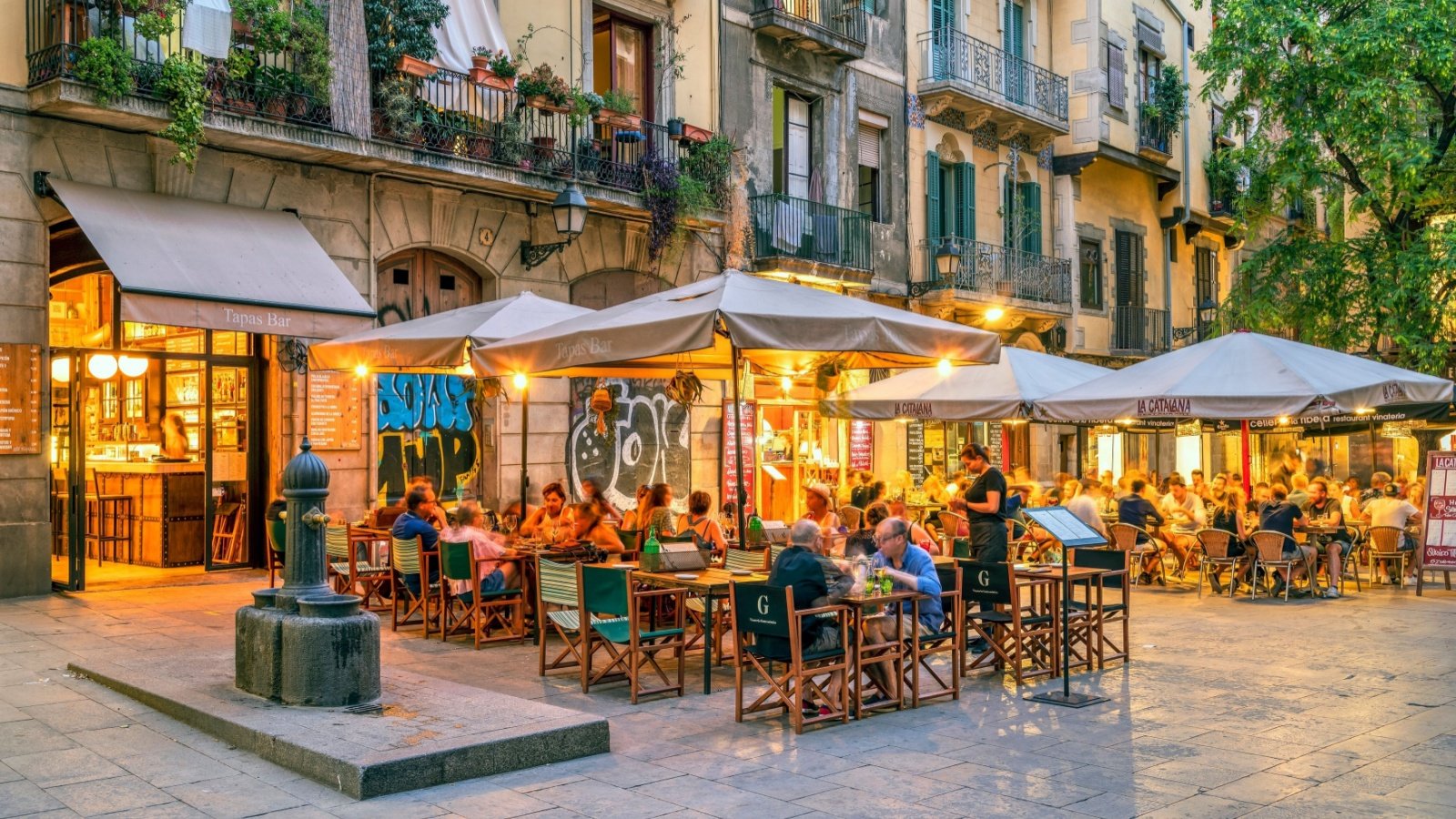 Barcelona Catalonia Spain Outdoor tapas restaurant cafe Stefano Politi Markovina Shutterstock