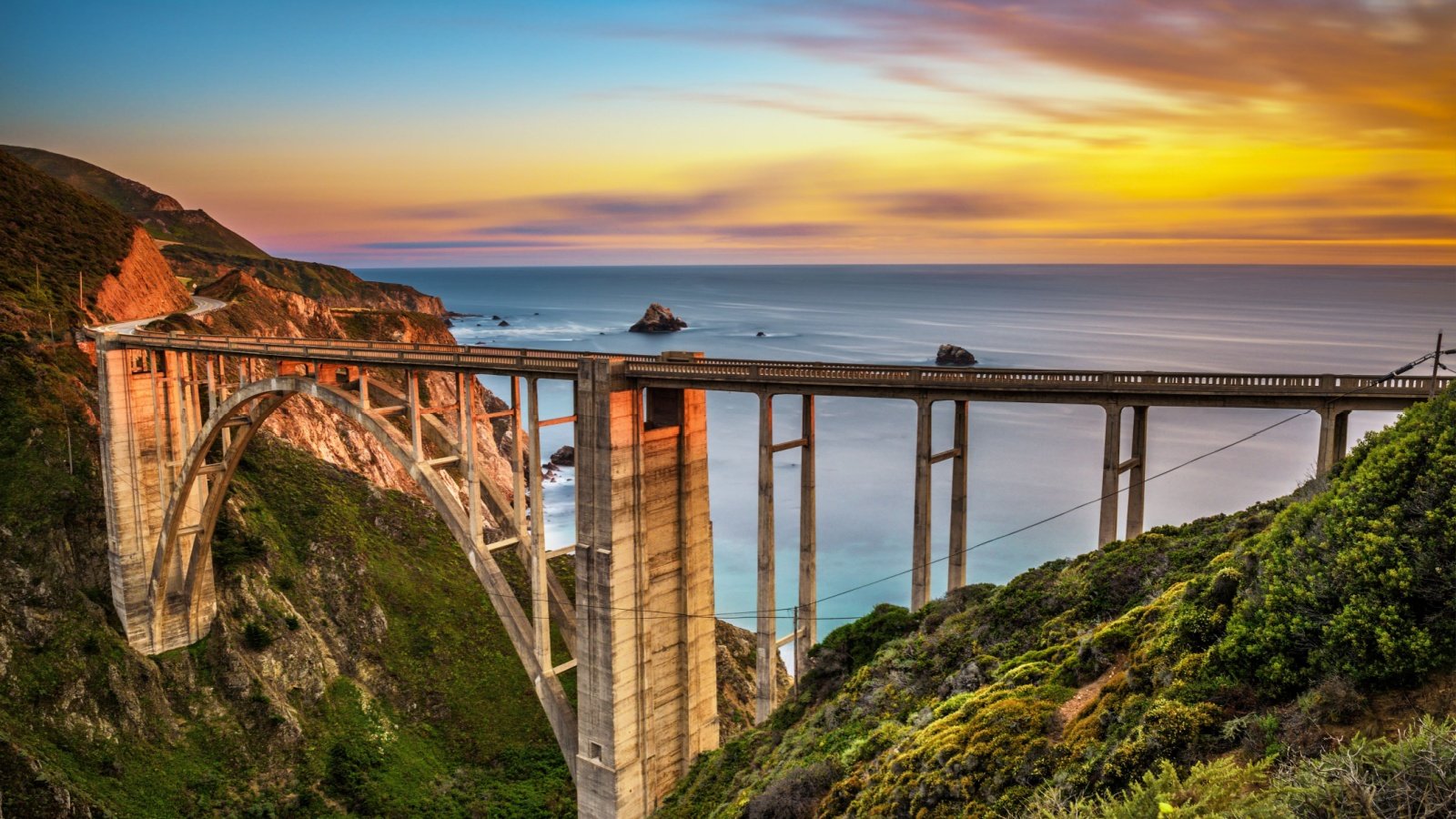 Bixby Bridge (Rocky Creek Bridge) and Pacific Coast Highway at sunset near Big Sur in California Nick Fox Shutterstock