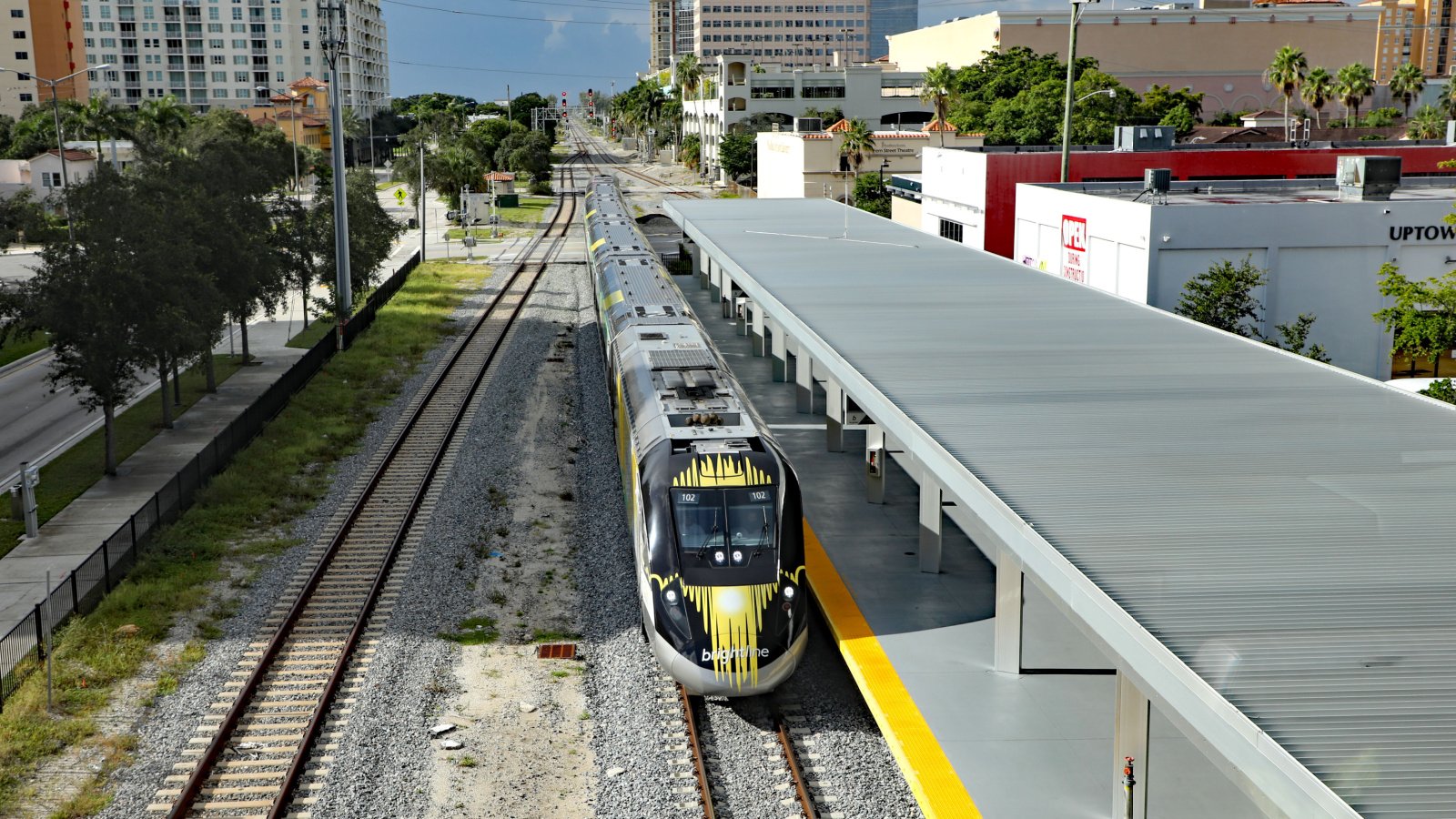 Brightline high speed train arriving station Thomas Barrat Shutterstock