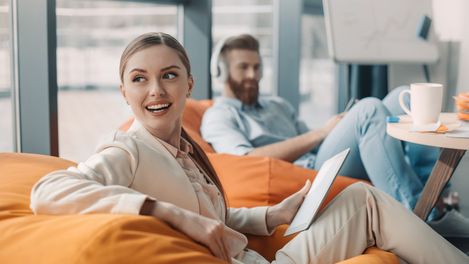 Business Woman Bean Bag Working LightField Studios Shutterstock