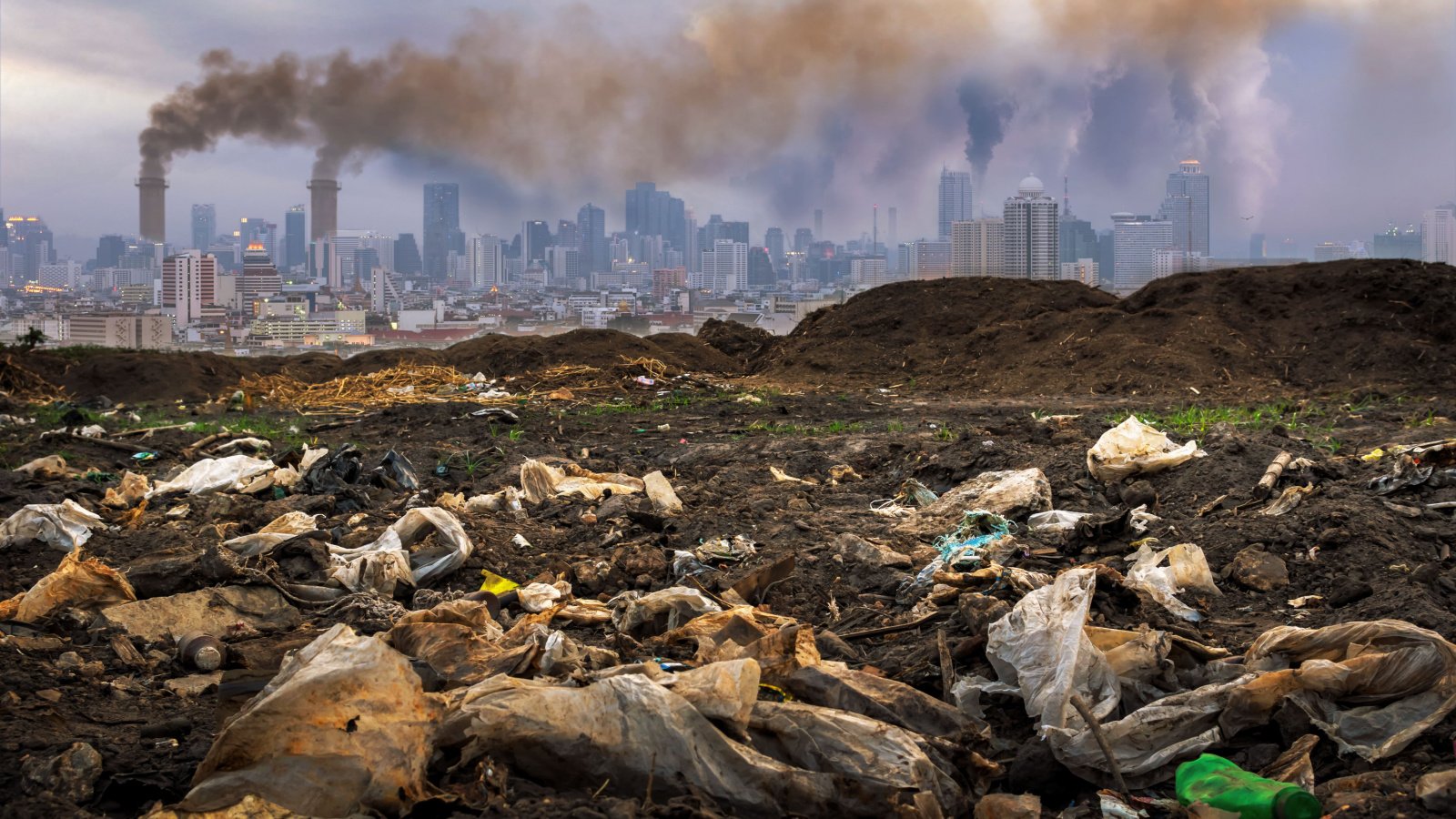 Climate Change toxic dump city skyline 24Novembers shutterstock