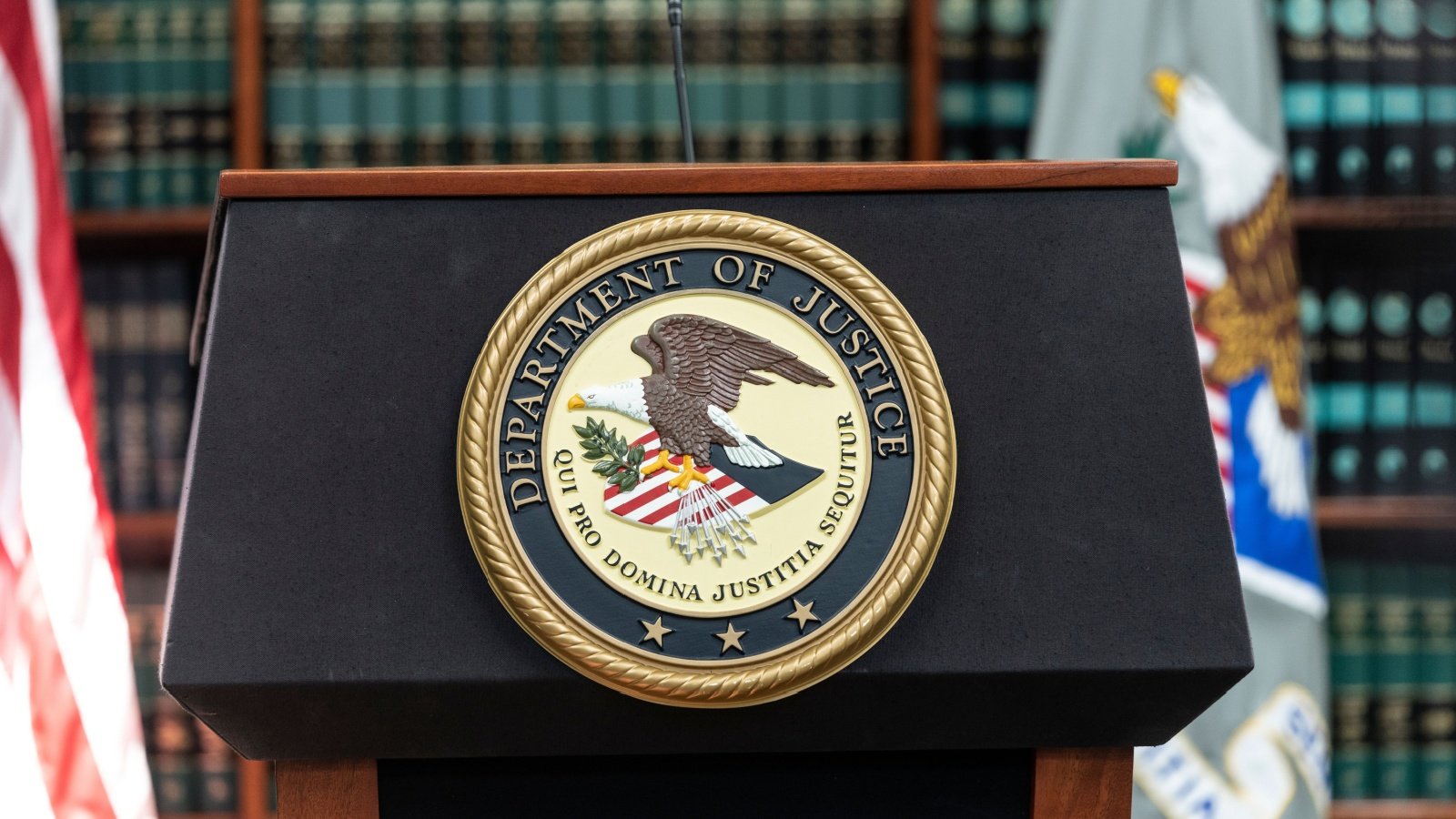 Department of Justice Podium lev radin Shutterstock