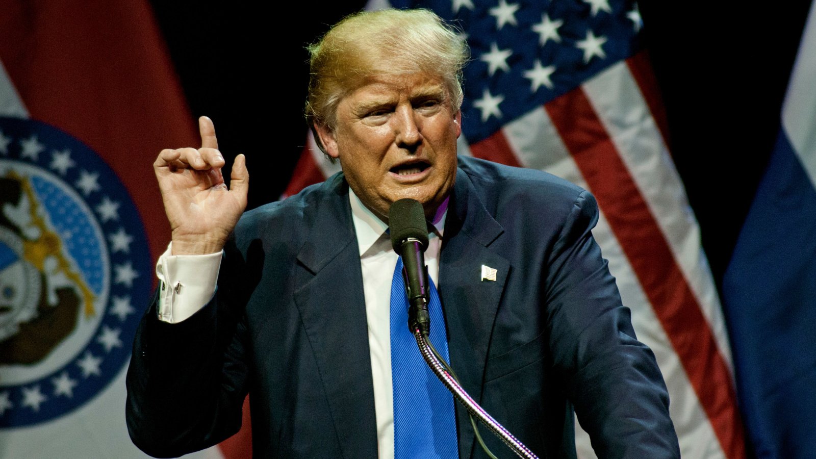 Donald Trump addresses a crowd mark reinstein shutterstock