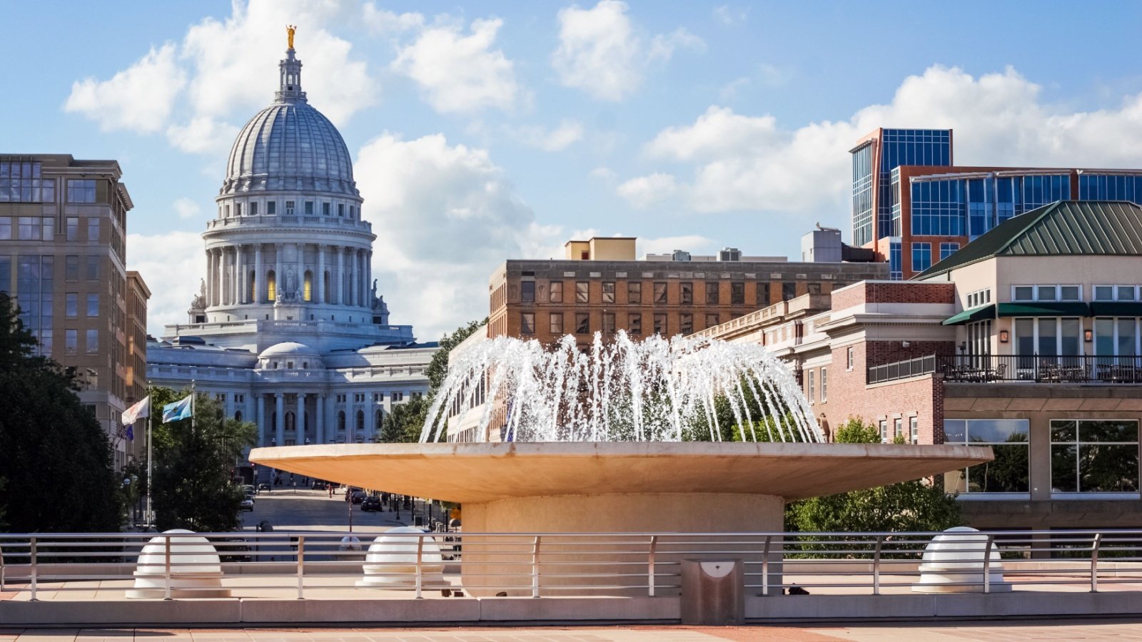 Downtown Madison Wisconsin buildings with Capitol Suzanne Tucker Shutterstock