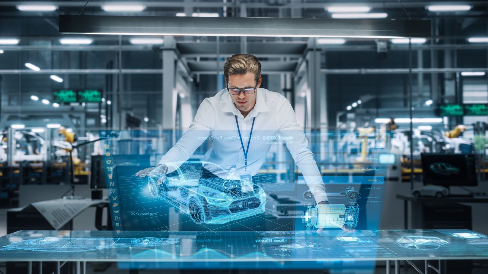 Electric Car with Use of Augmented Reality Hologram in an Office at Car Assembly Gorodenkoff Shutterstock