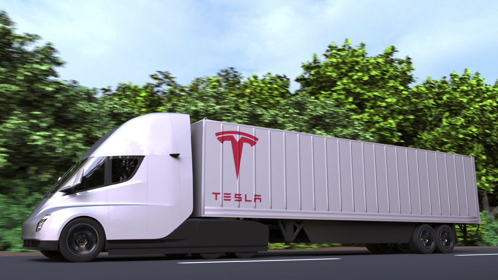 Electric semi trailer truck with TESLA logo Novikov Aleksey shutterstock