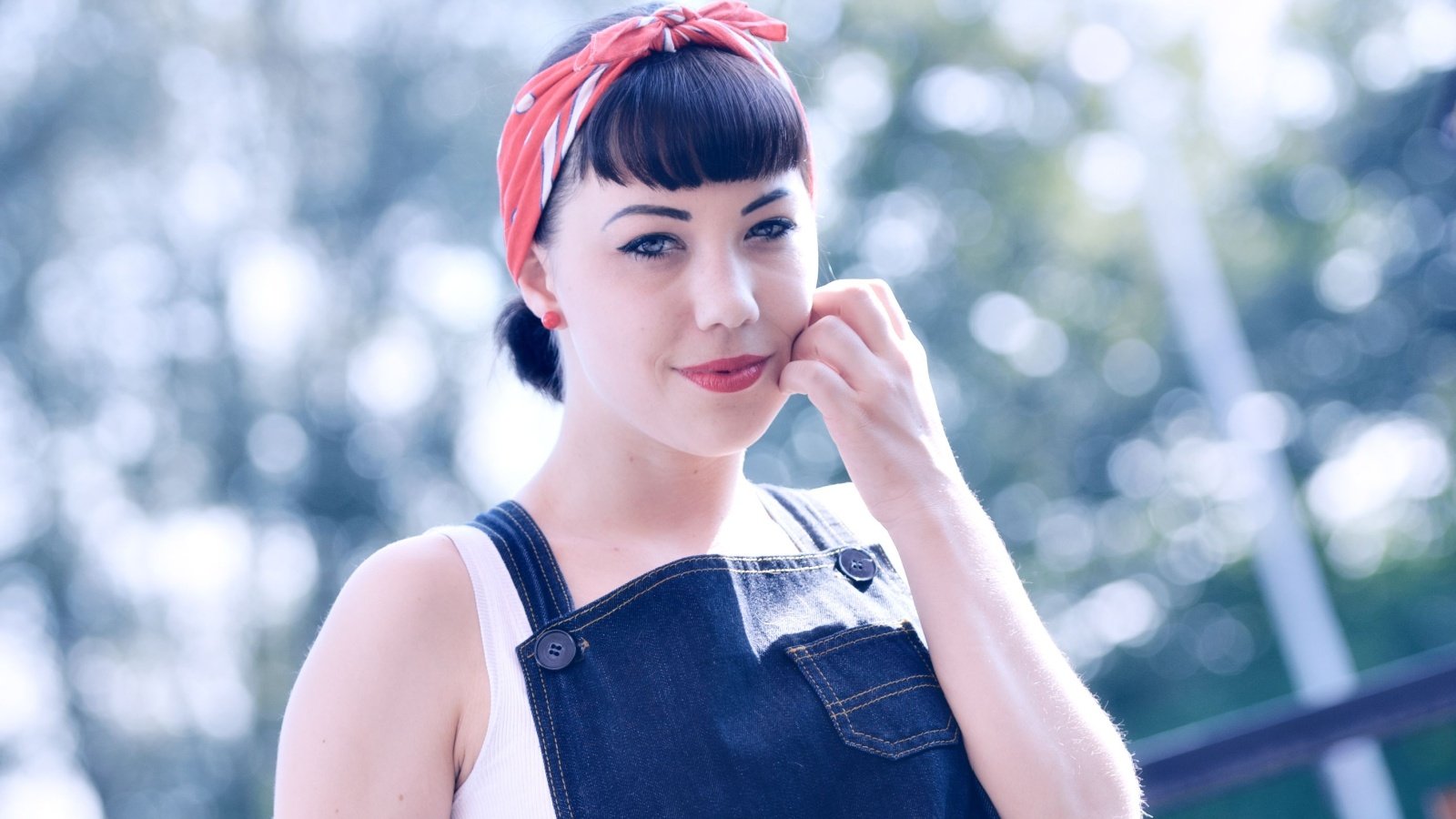 Fashion Rockabilly Woman Bandana Overalls Denim Heiner Weiss Shutterstock