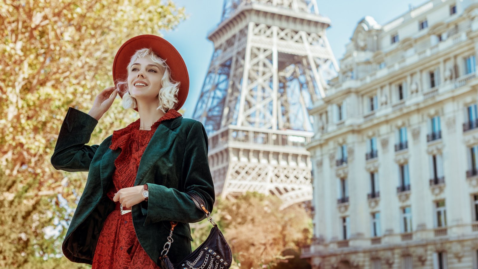 Fashion velvet blazer Paris France Eiffel Tower Victoria Chudinova Shutterstock