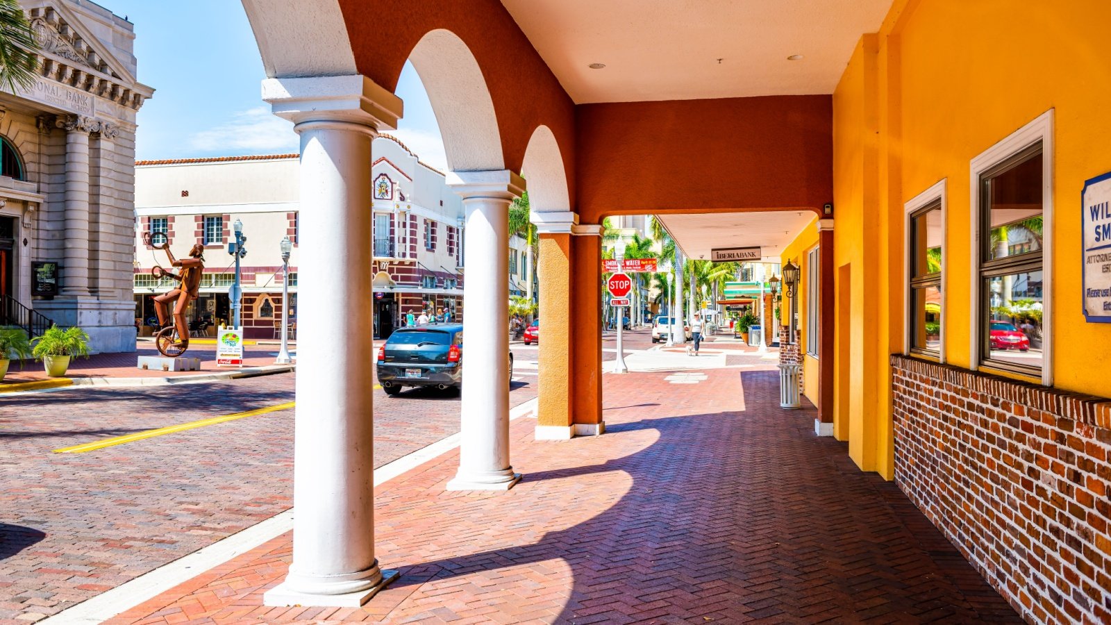 Fort Myers Florida river district shopping sidewalk brick road Andriy Blokhin Shutterstock