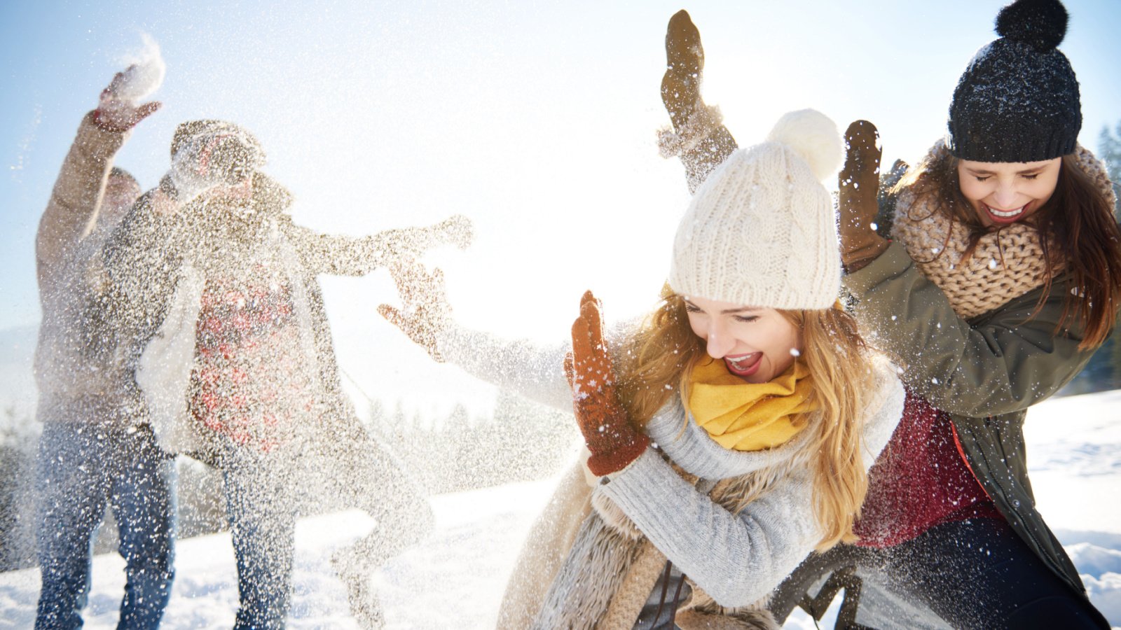 Friends Snowball Fight Winter Cold gpointstudio shutterstock