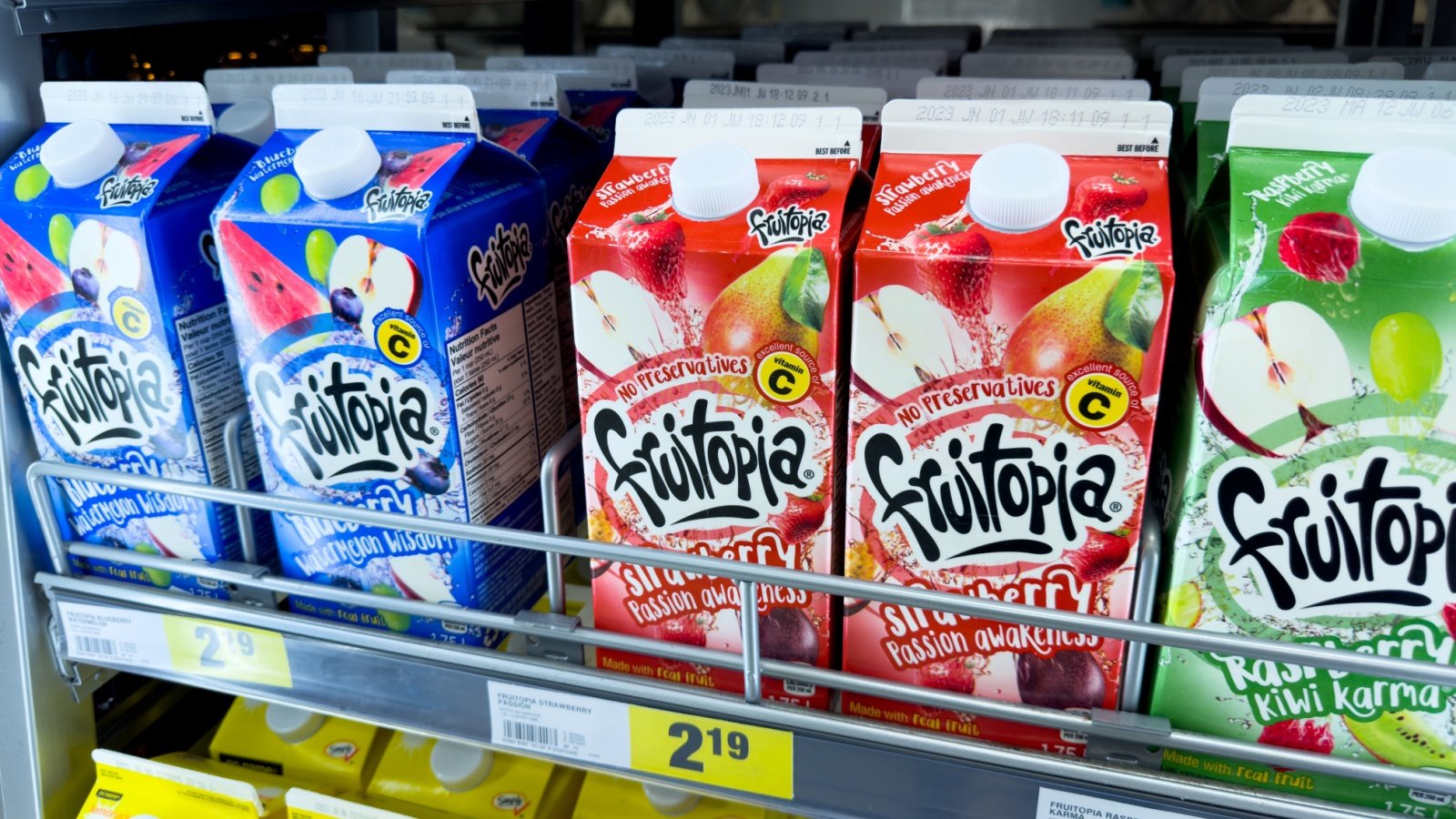 Fruitopia juice on grocery store shelf The Image Party Shutterstock Fruitopia juice on grocery store shelf The Image Party Shutterstock