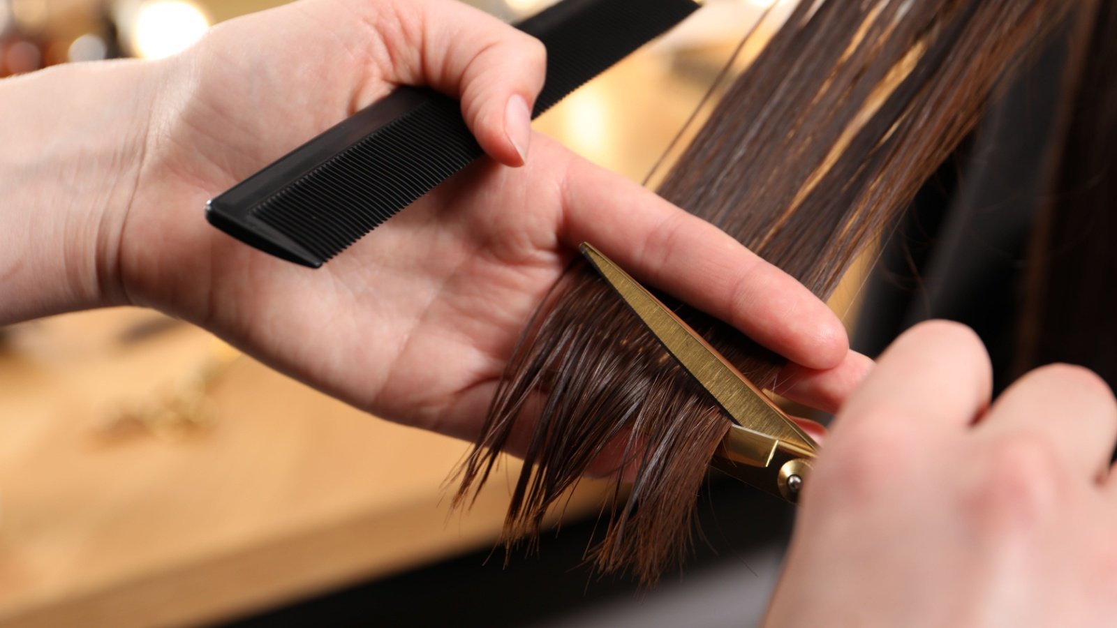 Hairdresser cutting client hair with scissors in salon haircut beauty New Africa Shutterstock