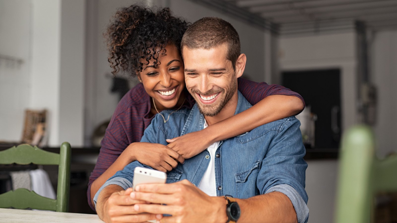 Happy Couple Research Phone Embrace Work Ground Picture Shutterstock