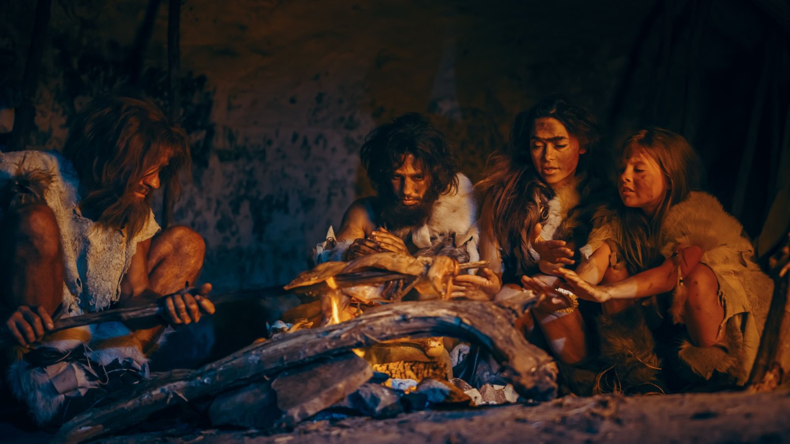 Hunter Gatherer Early Human Neanderthal Cooking fire Gorodenkoff Shutterstock