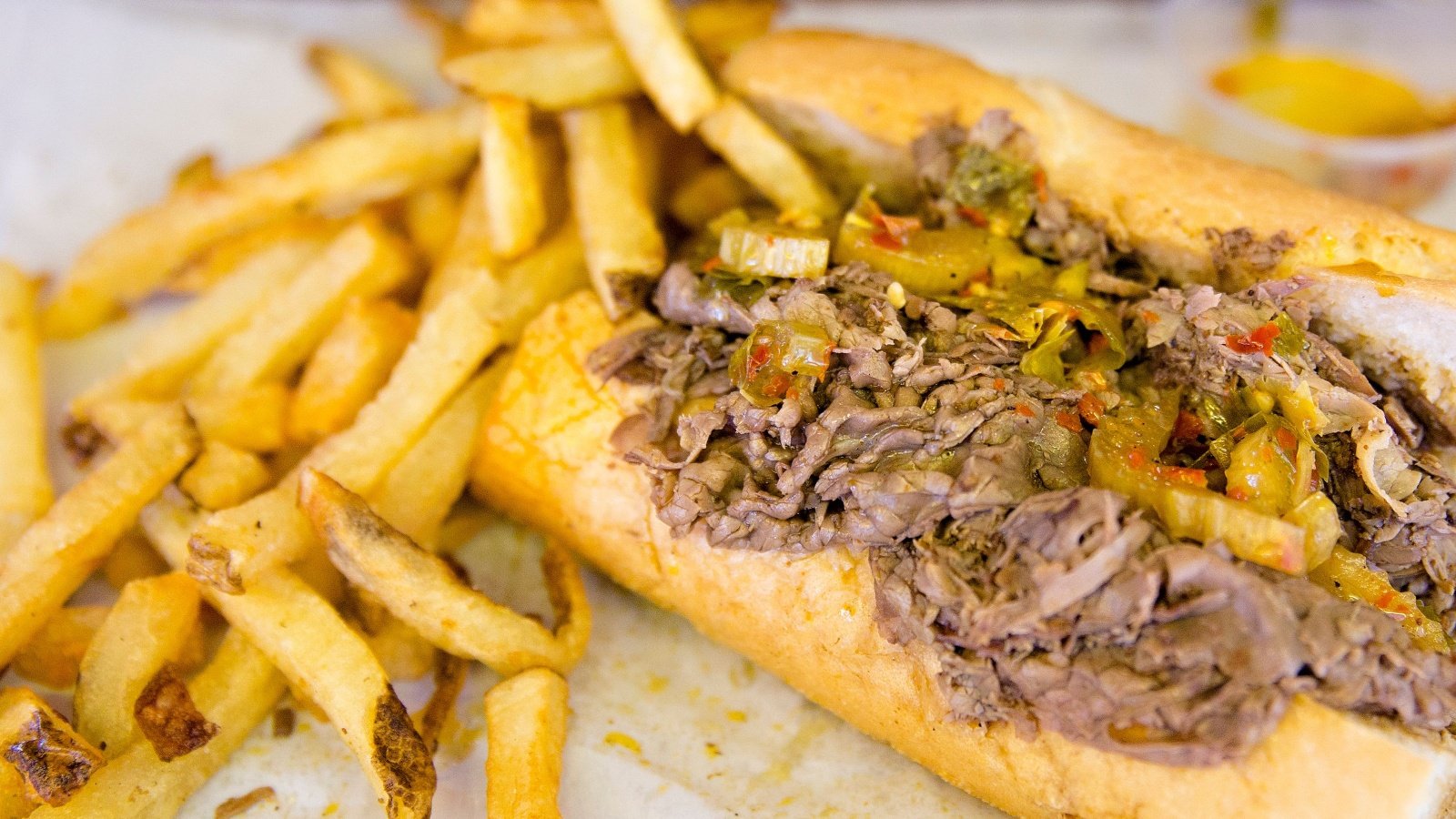 Italian Beef Sandwich with peppers and fries from Als Beef in Chicago Iris van den Broek Shutterstock