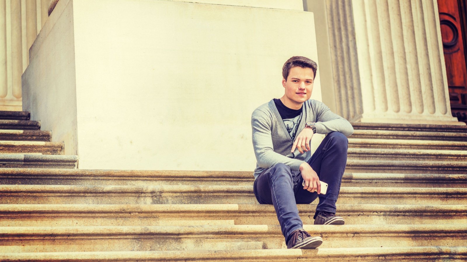 Male Student University V neck Sweater Alexander Image Shutterstock