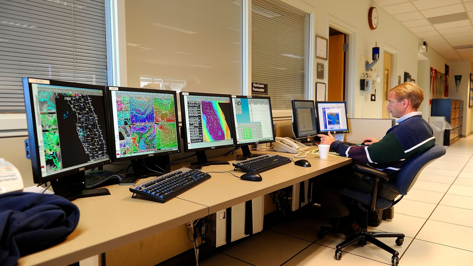 Meteorologist in Work Area in Doppler Radar Station with National Oceanic and Atmospheric Administration NOAA National Weather Service Dennis MacDonald Shutterstock