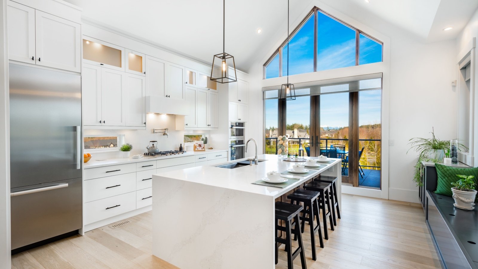 Modern farmhouse style kitchen with refrigerator Sheila Say Shutterstock