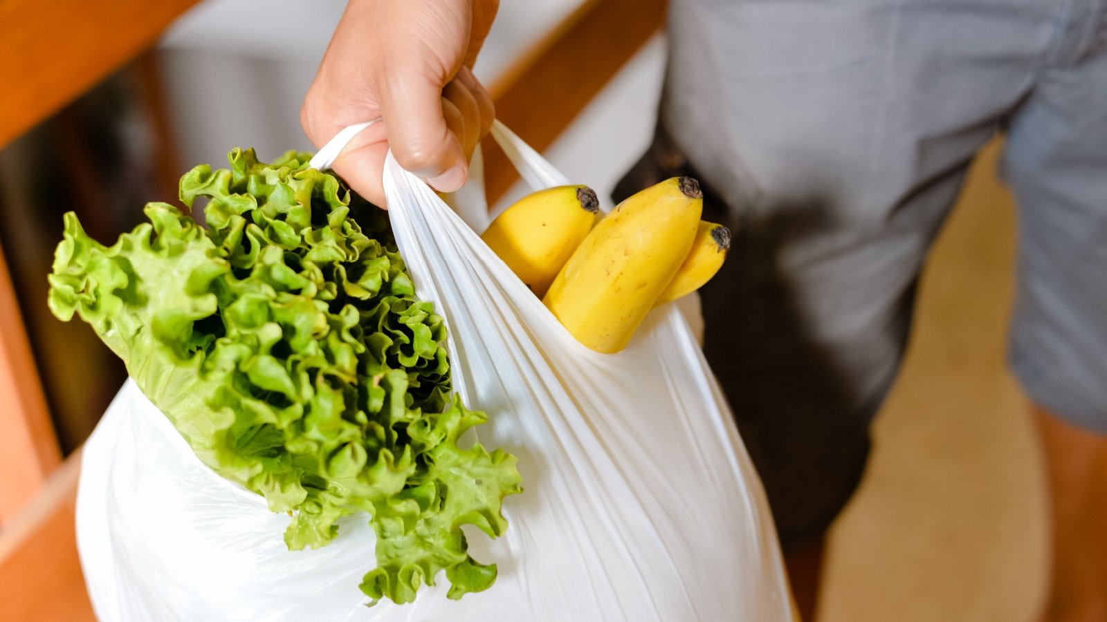 Plastic grocery shopping bag with fruits and vegetables ARIMAG Shutterstock