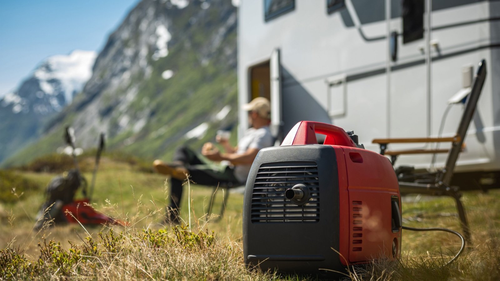 Portable Gasoline Inverted Generator While Dry Camping in a Camper Van Virrage Images Shutterstock