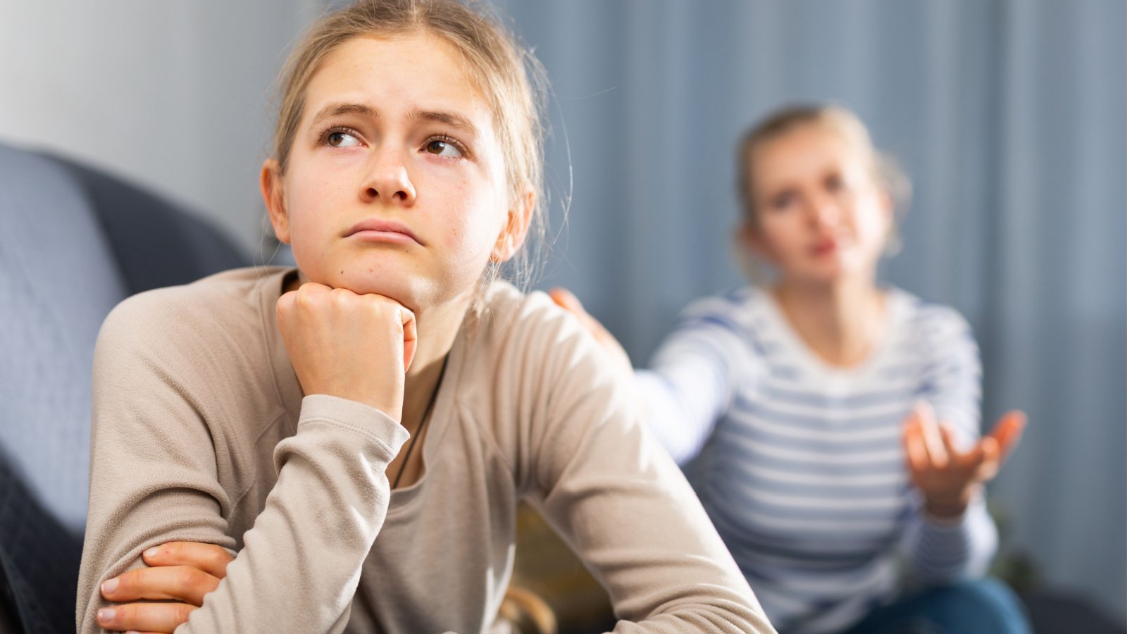 Sad worried mother and daughter arguing fighting teenager kid child young bear fotos shutterstock