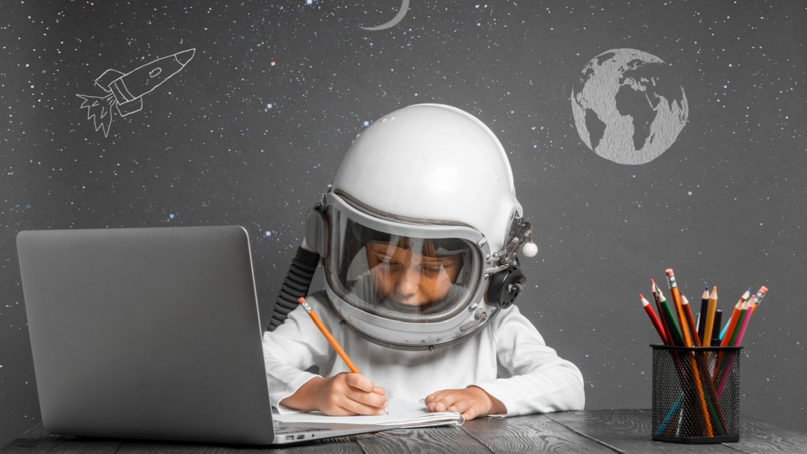 Space Astronaut Child Boy Kid Draw Computer Art Write vovan Shutterstock