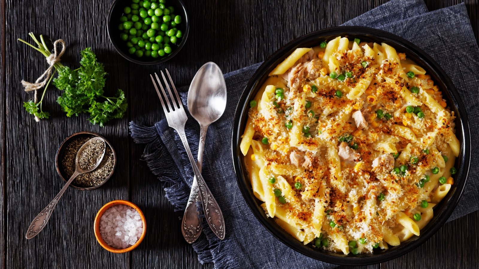 Tuna casserole with pasta and peas from my point of view Shutterstock