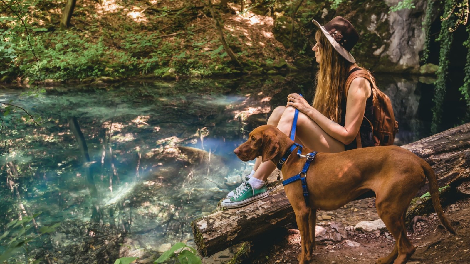 Vizsla Dog with Woman Hiking outdoor aliaksei kruhlenia Shutterstock