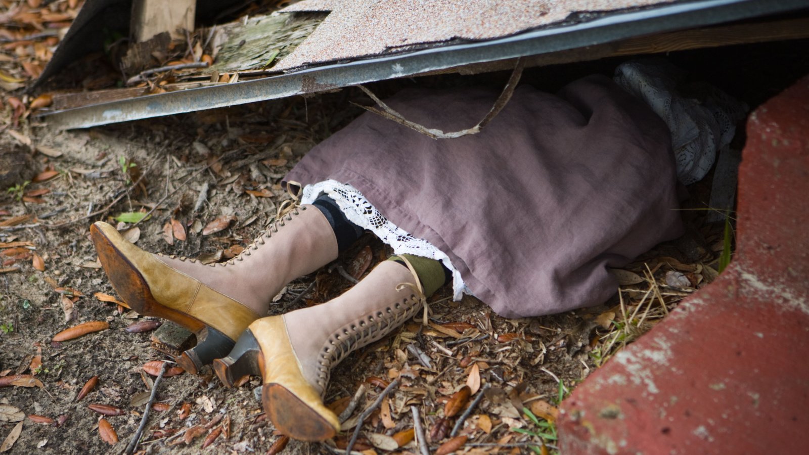 Wicked Witch of the West Under House Movie Oz forestpath Shutterstock