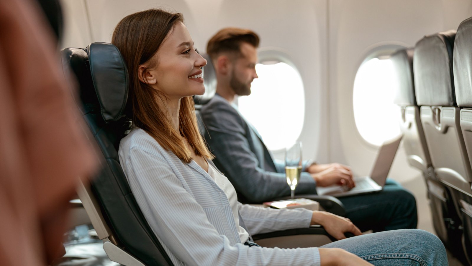 Woman Airplane Travel Happy Friends Stock Shutterstock