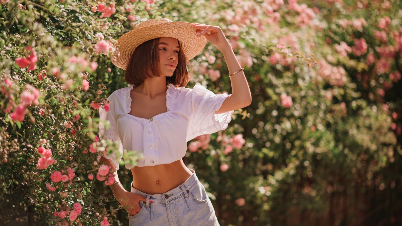 Woman Fashion bracelet Hat Flowers Denim Victoria Fox Shutterstock