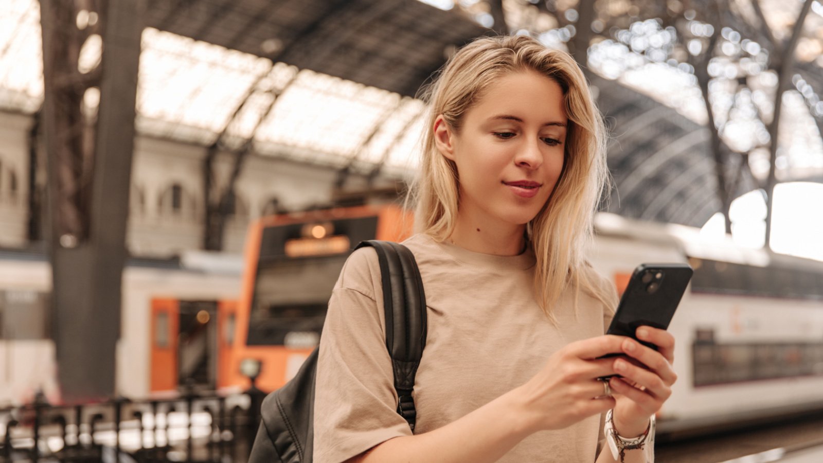 Woman subway public transportation train phone Look Studio Shutterstock