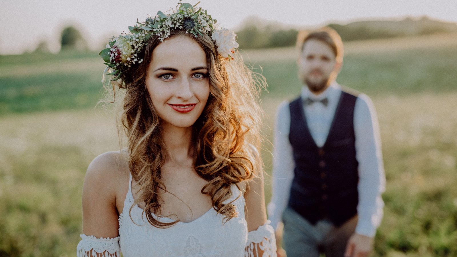 bride and groom wedding at sunset in nature groundpicture shutterstock