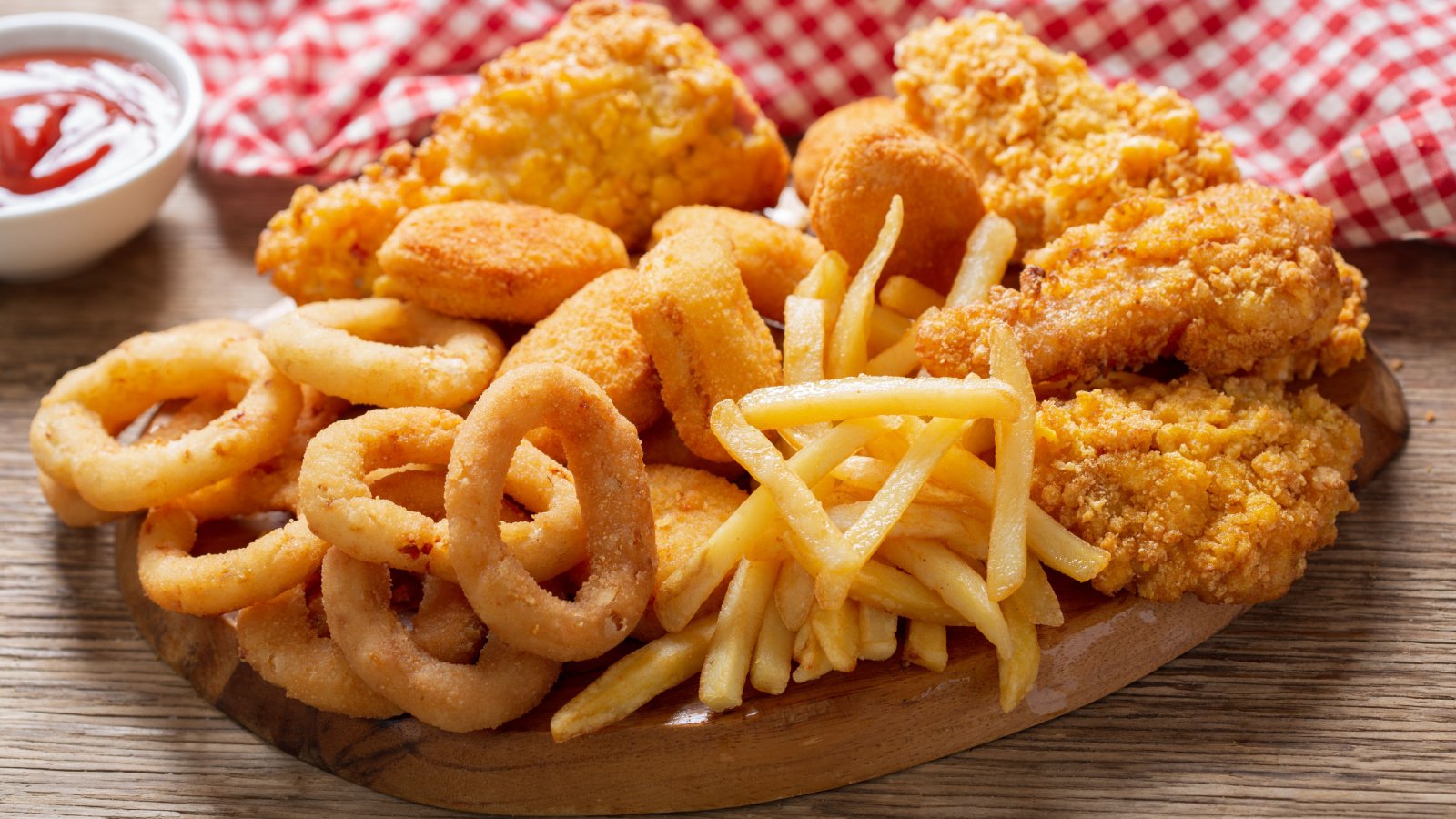 fried fast food fries onion rings chicken fingers