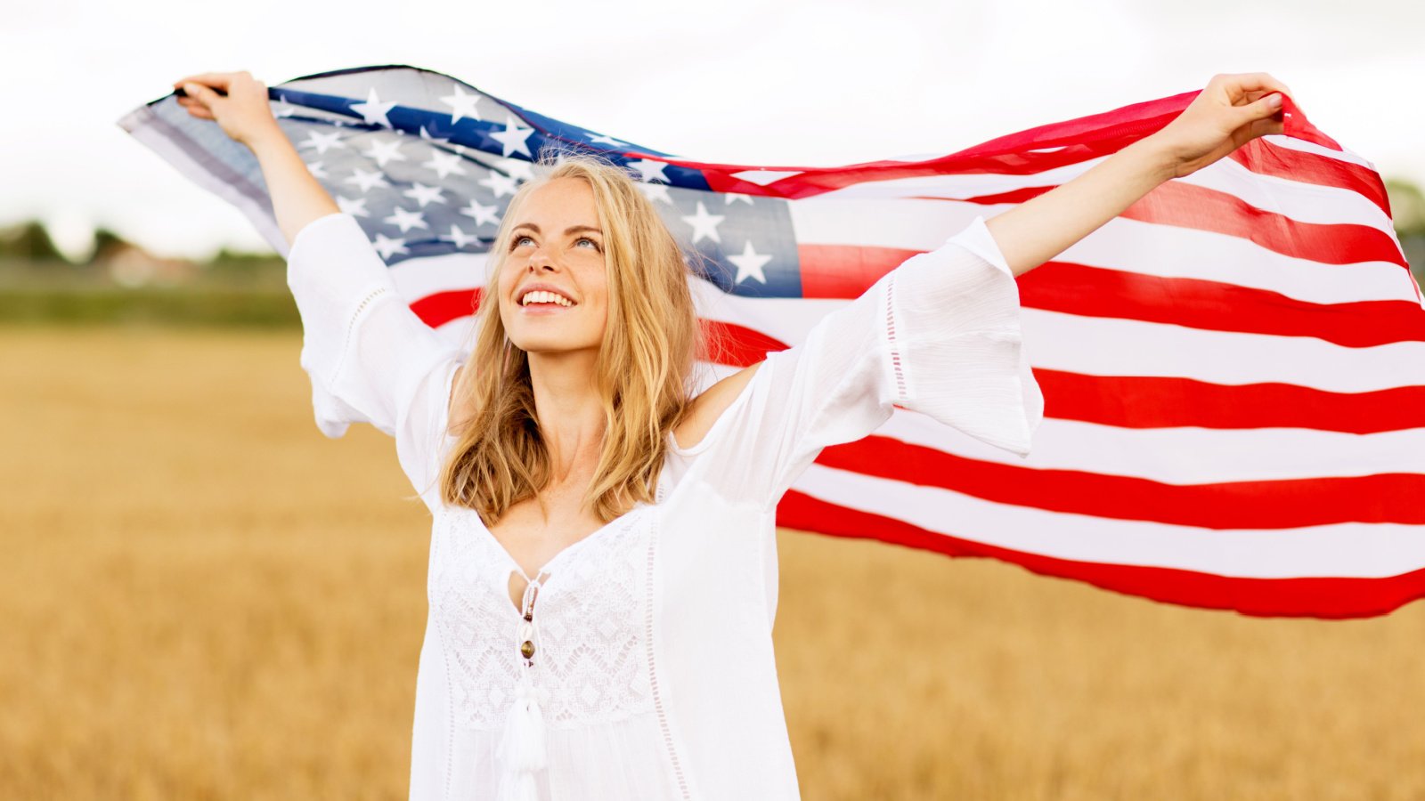 lady wave american flag politics election ground picture shutterstock