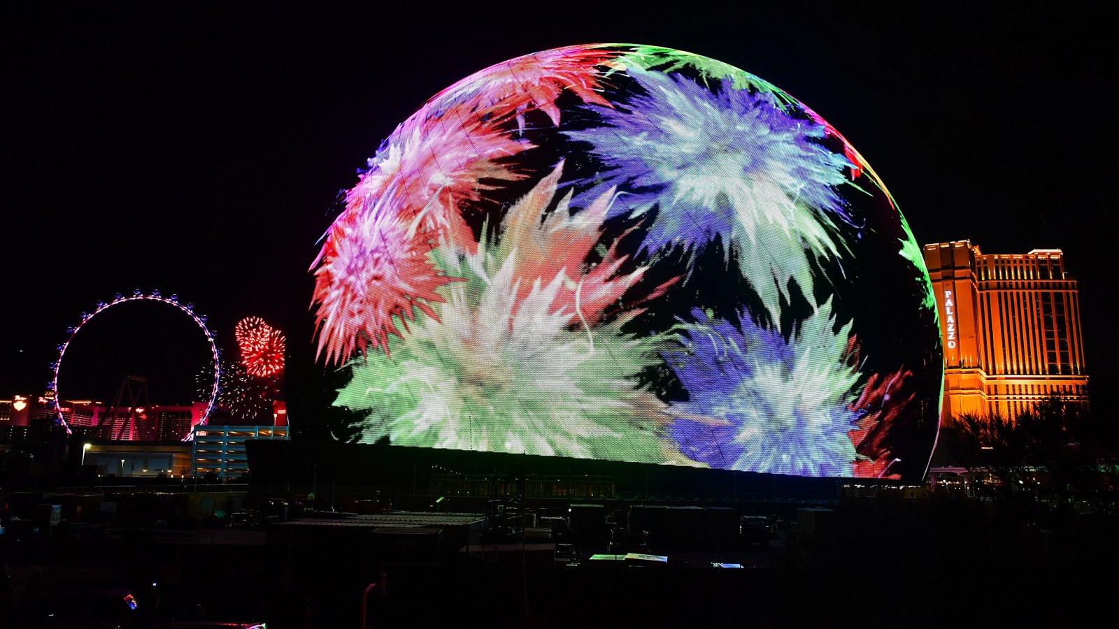 las vegas the sphere fireworks leds