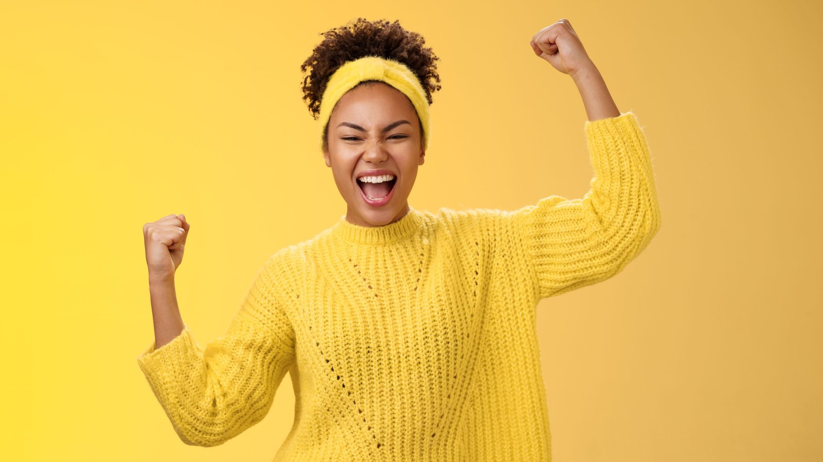 poc woman happy encouraging cheering Mix and Match Studio shutterstock