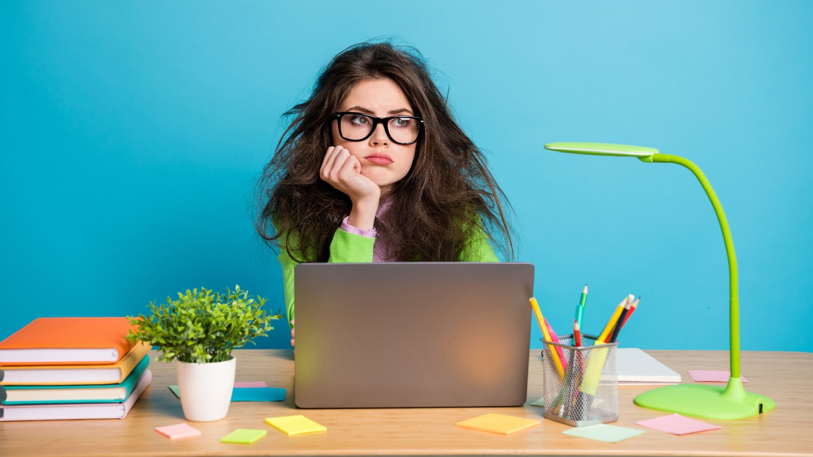 young woman bored at work school